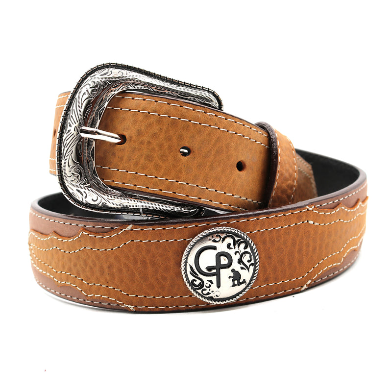 Load image into Gallery viewer, CP1012 - Cowboy Prayer Chocolate Cowhide Leather Belt w/Conchos
