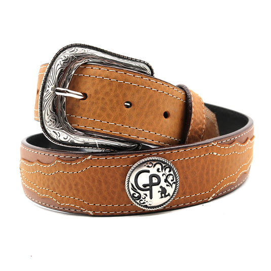 CP1012 - Cowboy Prayer Chocolate Cowhide Leather Belt w/Conchos
