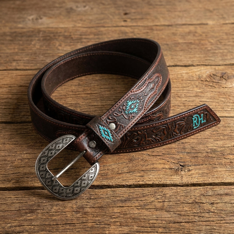 Load image into Gallery viewer, 23133BE3 - Red Dirt Hat Co. Men's Tooled Billets W/Turq Accent Belt
