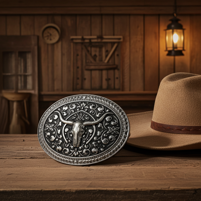 Load image into Gallery viewer, RLB509 - RockinLeather Silver W/Black Underlay Steer Head Belt Buckle
