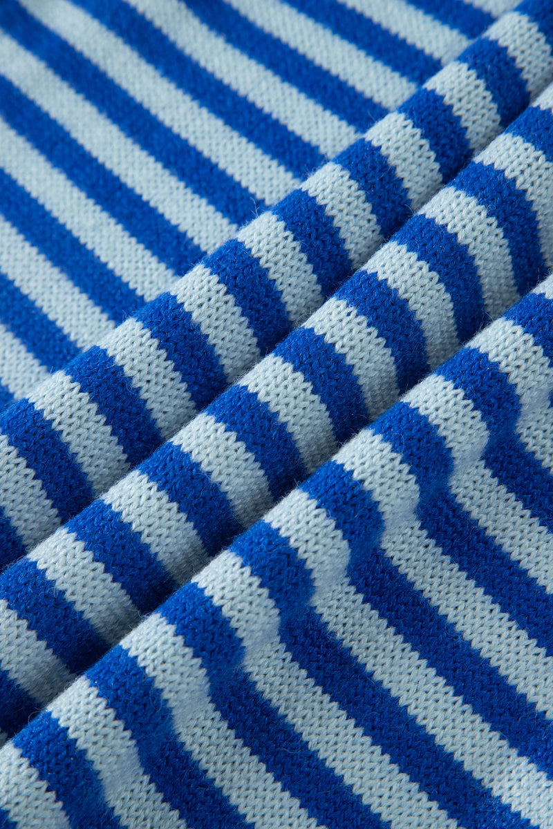 Load image into Gallery viewer, DLLS762 - Ladies Blue Stripe Loose Half Sleeve Knit Button Down Sweater Cardigan
