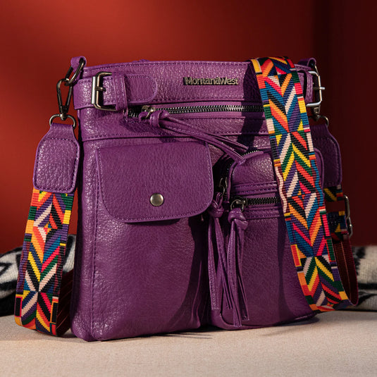 MWC-100APP - Montana West Multi Pockets Crossbody Bag - Purple