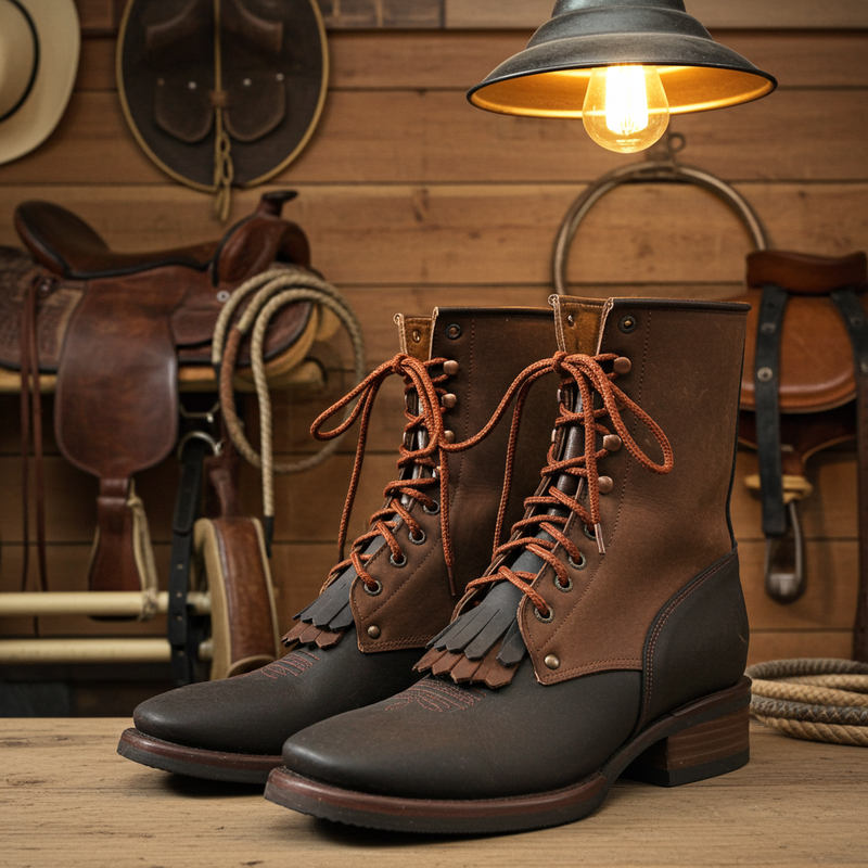 Load image into Gallery viewer, 1258 - RockinLeather Men&#39;s Square Toe Lace Up Packer Western Boot
