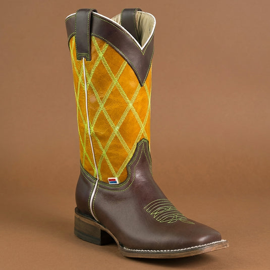 2192 - RockinLeather Women's Chocolate Ranch Western Boot w/Green Embroidery