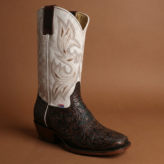 2200 - RockinLeather Women's Floral Leather Stamped Western Boot