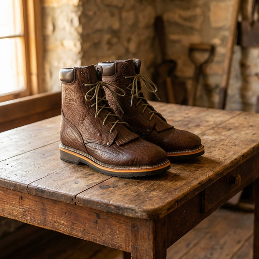 5501 - RockinLeather Lace Up Square Toe Steel Toe Work Boot