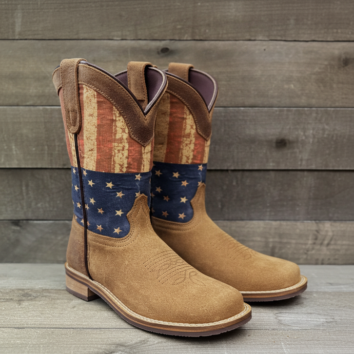 7000 C/Y - RockinLeather Children's Tan Roughout Flag Leather Boot