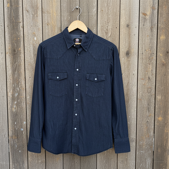 RLLSMS03 - RockinLeather Men's 7.1 oz Distressed Black Denim Western Shirt