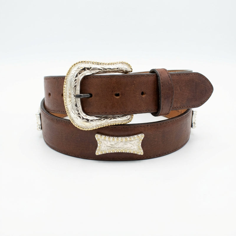 Load image into Gallery viewer, B19a - RockinLeather Bull Choco Belt with Conchos
