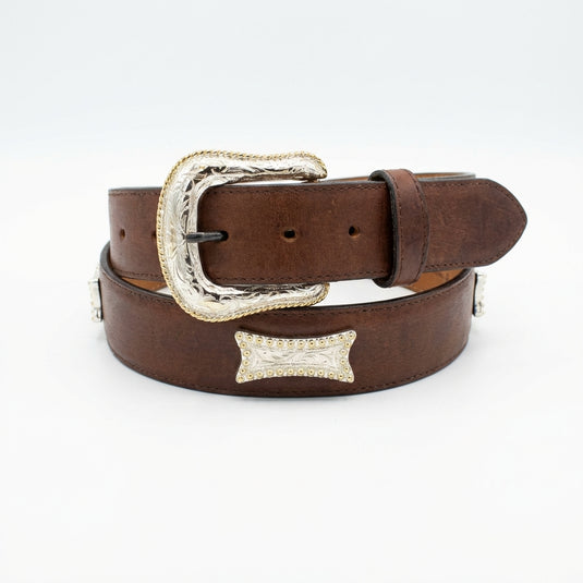 B19a - RockinLeather Bull Choco Belt with Conchos