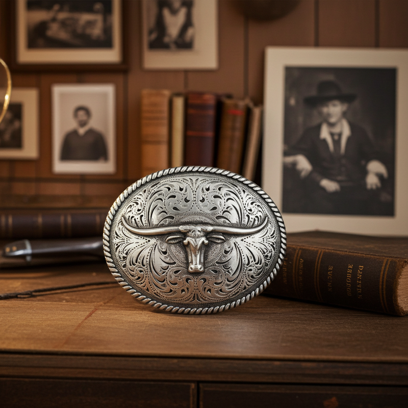 Load image into Gallery viewer, RLB503 - RockinLeather Silver Steer Head Oval Buckle
