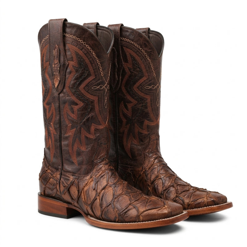 Load image into Gallery viewer, 8037 - RockinLeather Men's Genuine Pirarucu Square Toe Western Boot

