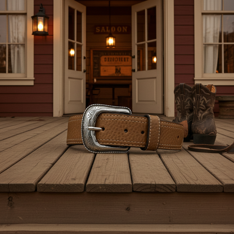 Load image into Gallery viewer, CP1012 - Cowboy Prayer Chocolate Cowhide Leather Belt w/Conchos
