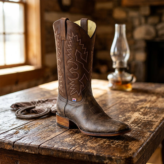 1170 - RockinLeather Men's Bomber Brown Square Toe Western Boot