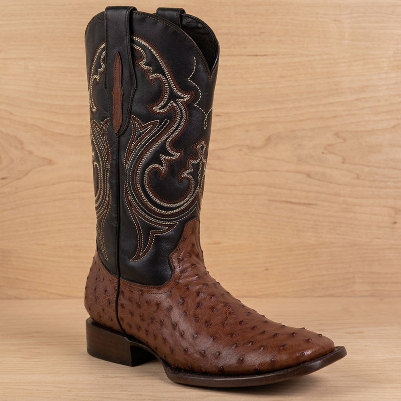 Load image into Gallery viewer, 8029 - RockinLeather Men's Coffee Full Quill Ostrich Square Toe Western Boot
