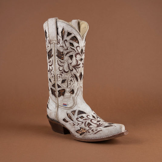 2205 - RockinLeather Women's Cracked White Snip Toe Western Boot