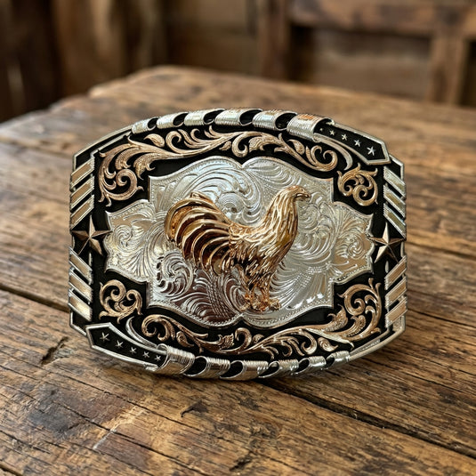 AWW17 - Rooster Tooled Design Rose Gold Buckle