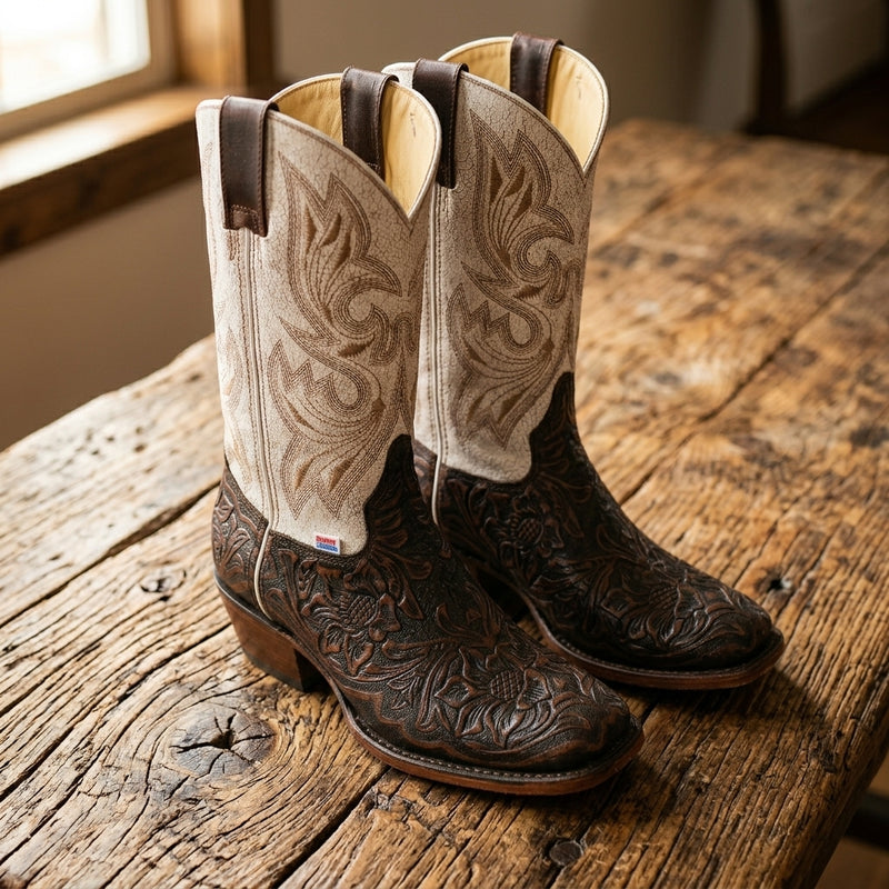 Load image into Gallery viewer, 2200 - RockinLeather Women's Floral Leather Stamped Western Boot

