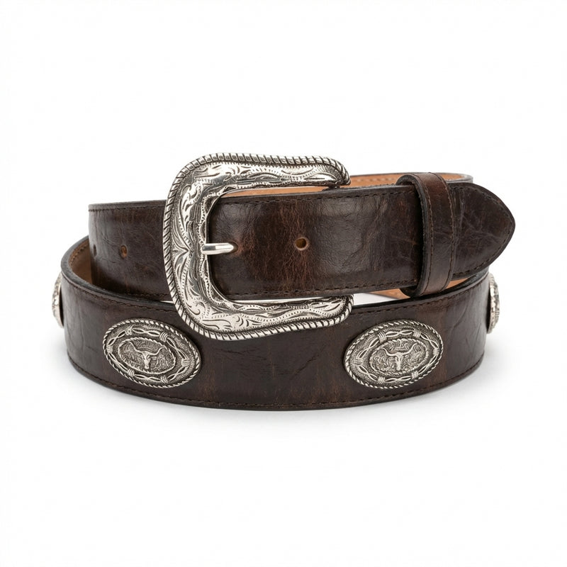 Load image into Gallery viewer, B19b - RockinLeather Bull Choco Belt with Conchos
