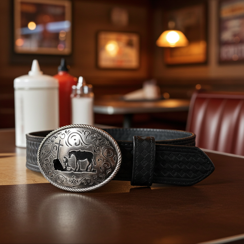 Load image into Gallery viewer, CP1002 - Cowboy Prayer Black Cowhide Leather Belt With Buckle
