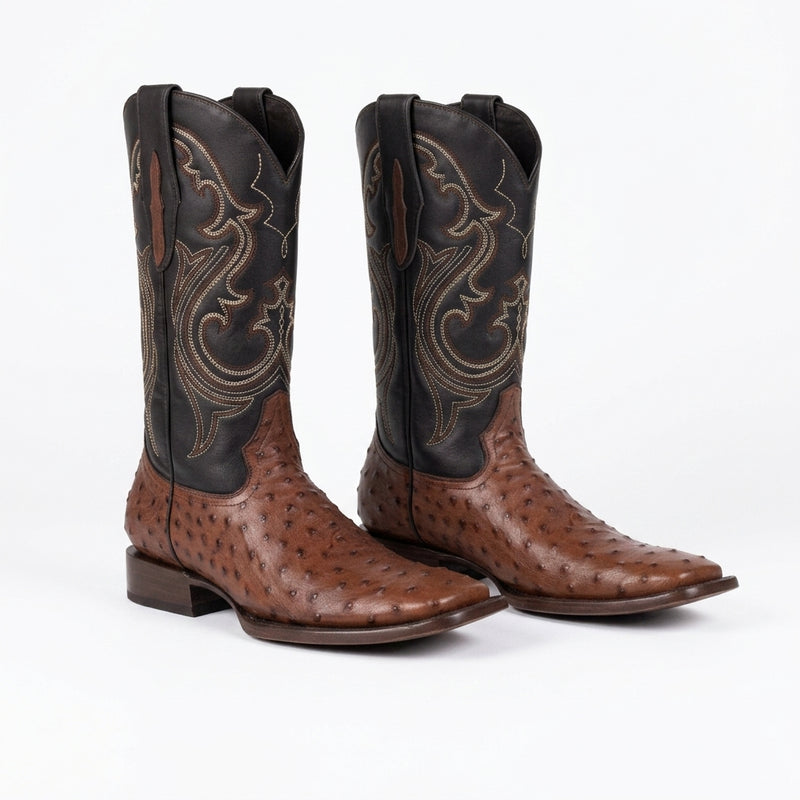 Load image into Gallery viewer, 8029 - RockinLeather Men's Coffee Full Quill Ostrich Square Toe Western Boot
