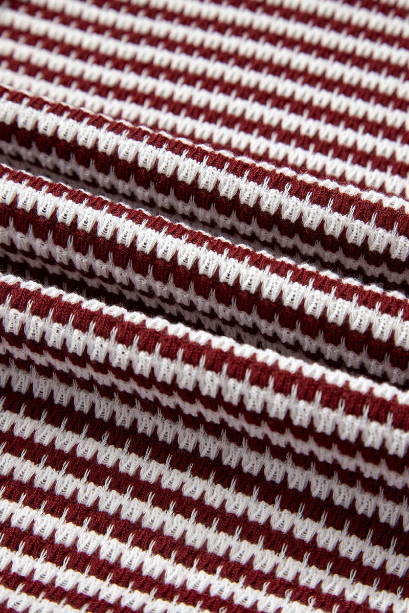 Load image into Gallery viewer, DLLS391 - Ladies Red Stripe Ribbed Trim Drop Shoulder Long Sleeve Oversize Top
