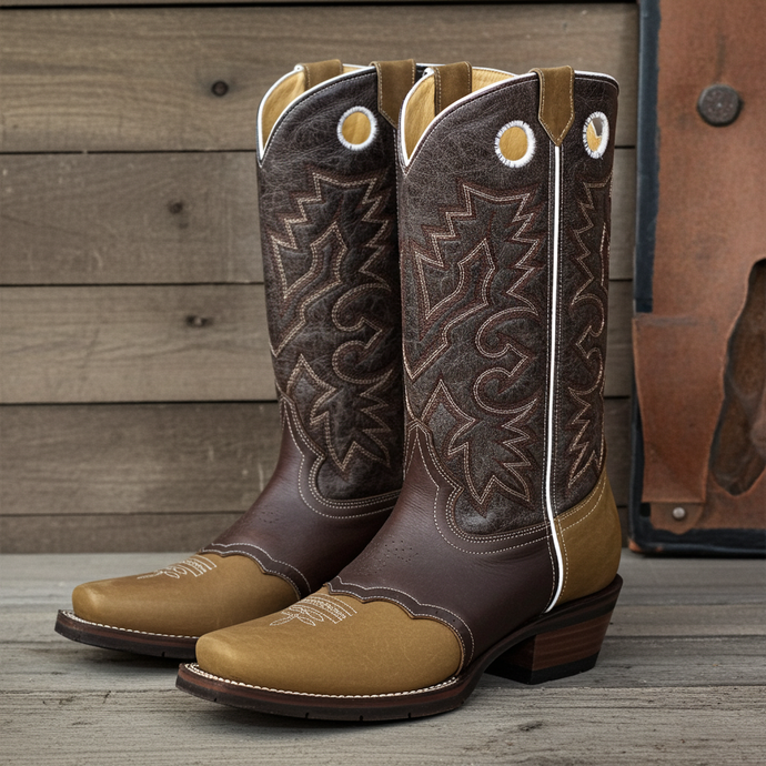 1136 - RockinLeather Men's Distressed Brown Narrow Square Toe Western Boot With Overlay