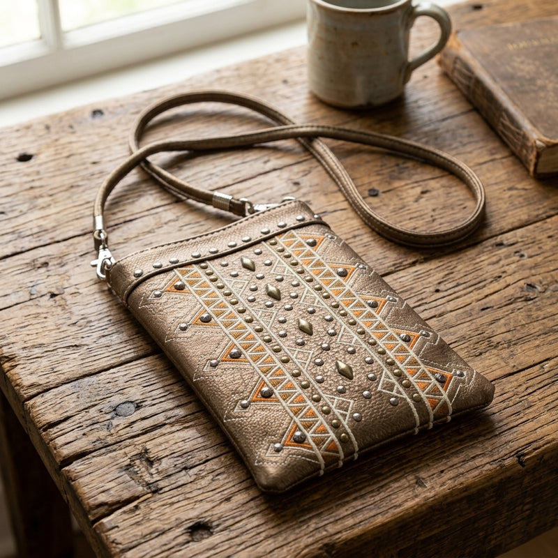 Load image into Gallery viewer, Rainbow Purse 8 - Brown with Orange Stitching
