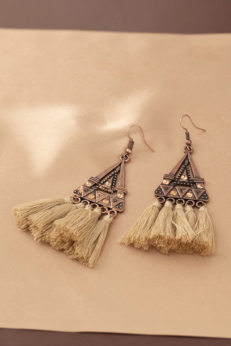 Load image into Gallery viewer, DLLER 10 - Brown Boho Triangle Metal Tasseled Earrings
