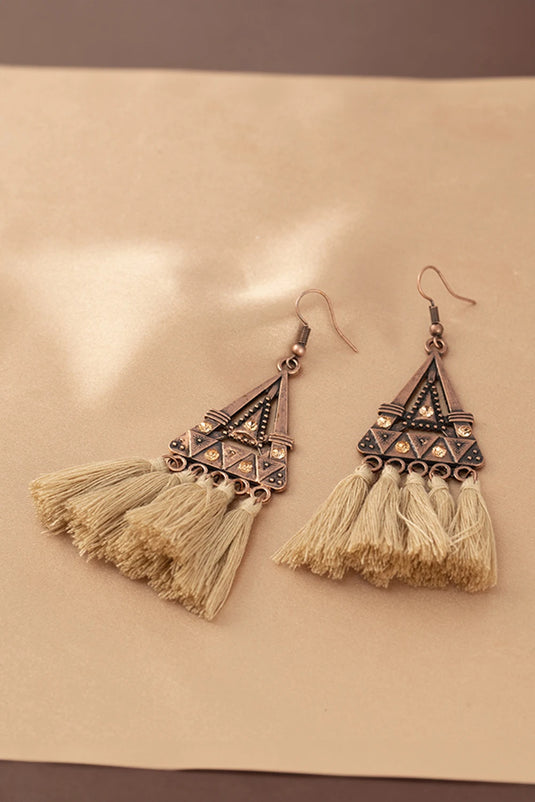 DLLER 10 - Brown Boho Triangle Metal Tasseled Earrings