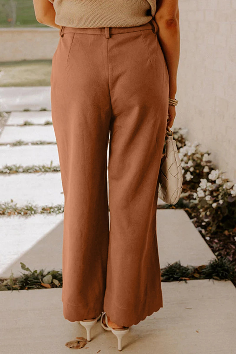 Load image into Gallery viewer, DLLS809 - Ladies Thai Curry Scalloped Edge Pocket Full-Length Pant
