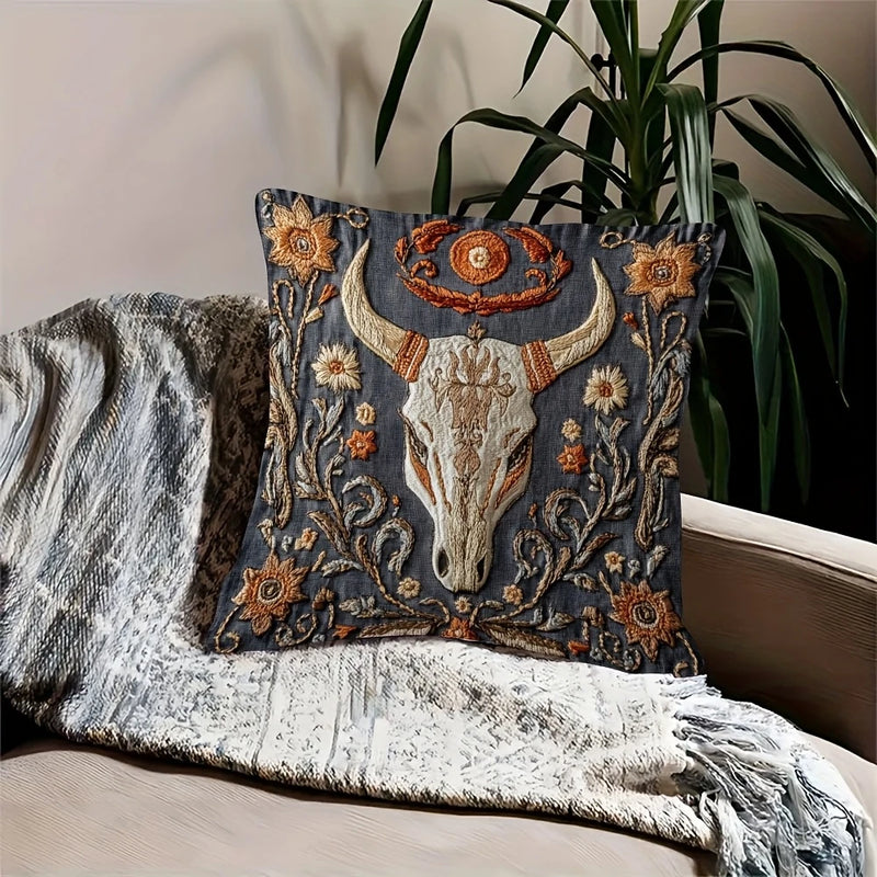 Load image into Gallery viewer, TMPL3 - 2 Piece Steer Skull Western Throw Pillows
