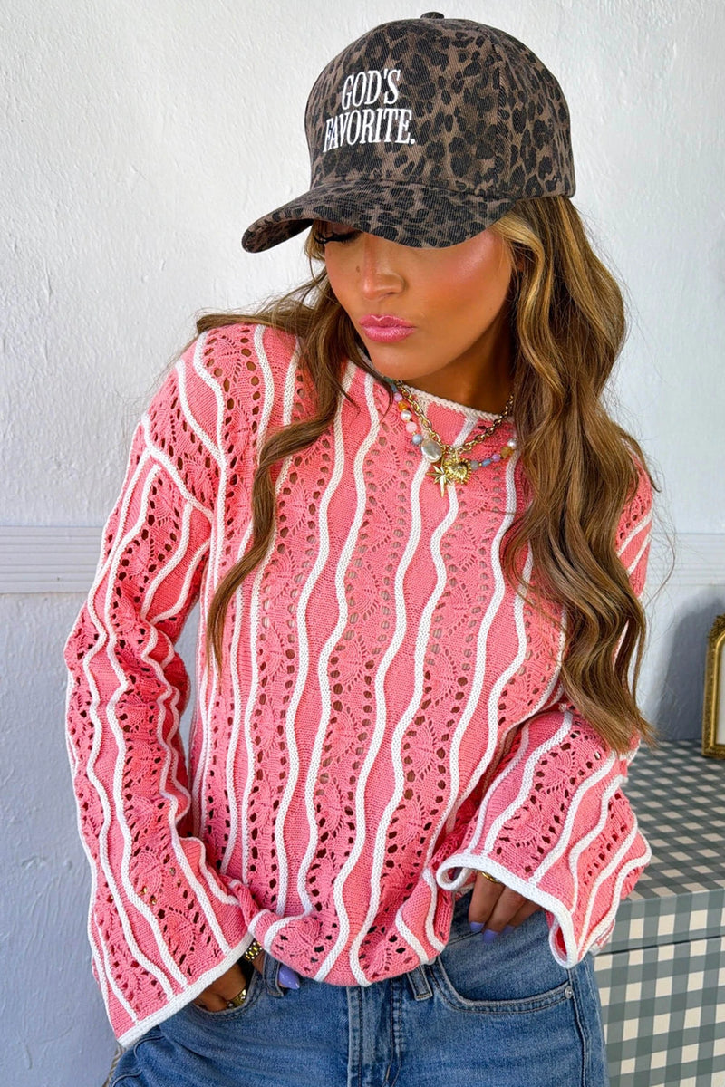 Load image into Gallery viewer, DLLS657 - Ladies Pink Casual Loose Fit Long Sleeve Round Neck Knit Sweater Pullover

