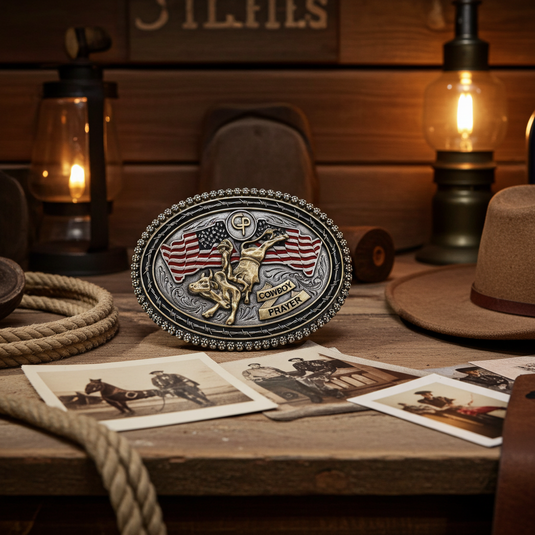CPB101 - Cowboy Prayer Antique Silver/Gold Bull Rider Buckle
