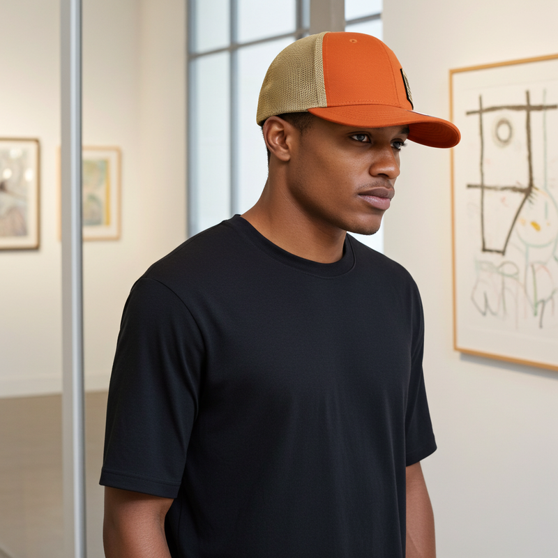 Load image into Gallery viewer, SA114 - Southern Addiction Dark Orange/Khaki FLEXFIT Light Leather American Flag Patch Cap
