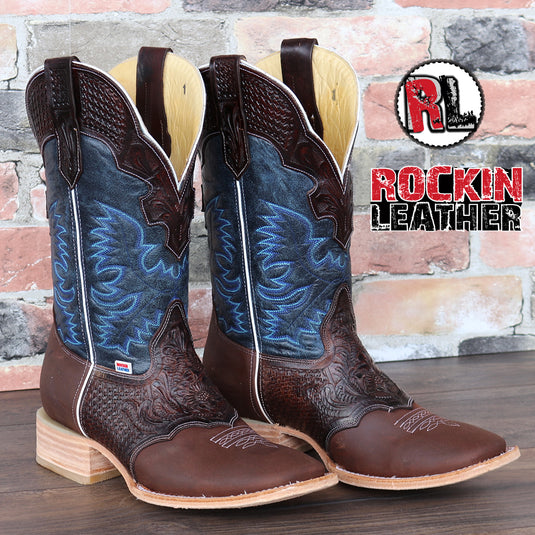 1101 - RockinLeather Men's Hand Tooled Overlay Western Boot