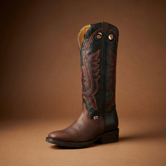 1256 - RockinLeather Men's R Toe Buckaroo Distressed Brown Western Boot