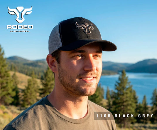 TH101-1106 - BLACK -GREY - Rodeo Clothing Men’s Cotton Twill Mesh Western Cap
