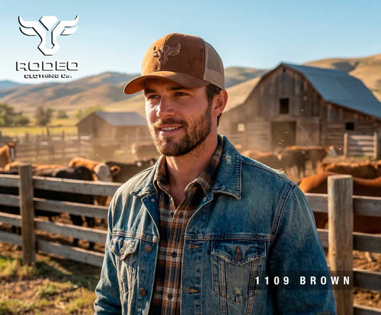 TH101-1109 - BROWN - Rodeo Clothing Men’s Cotton Twill Mesh Western Cap