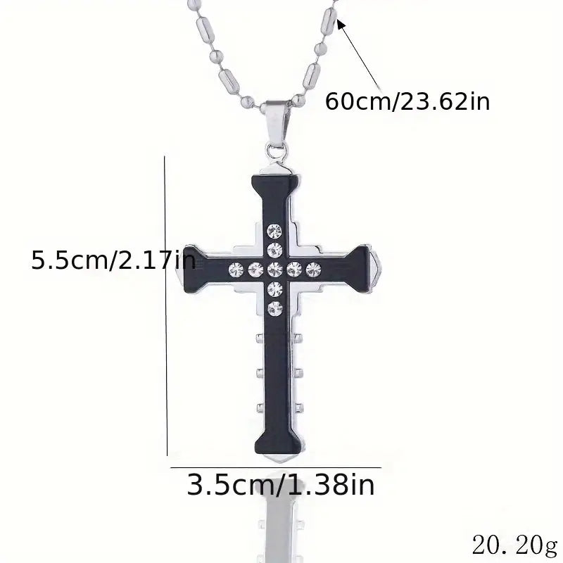 Load image into Gallery viewer, TMNK6 - Men&#39;s Steel Cross Necklace w/Zirconia Stones

