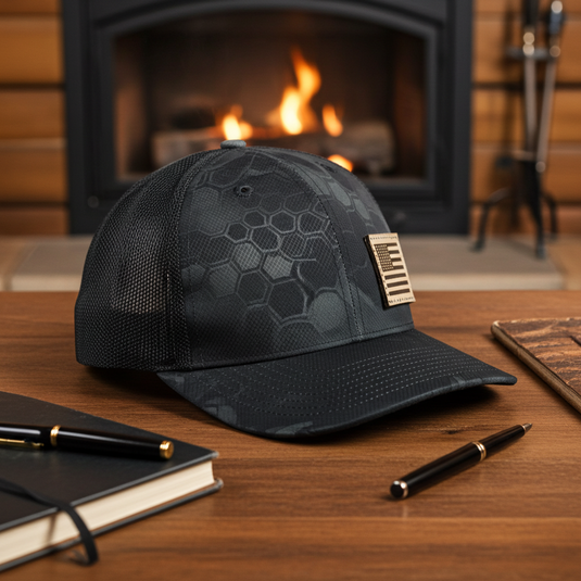 SA116 - Southern Addiction Kryptek Typhoon/Black Light Leather American Flag Patch Cap