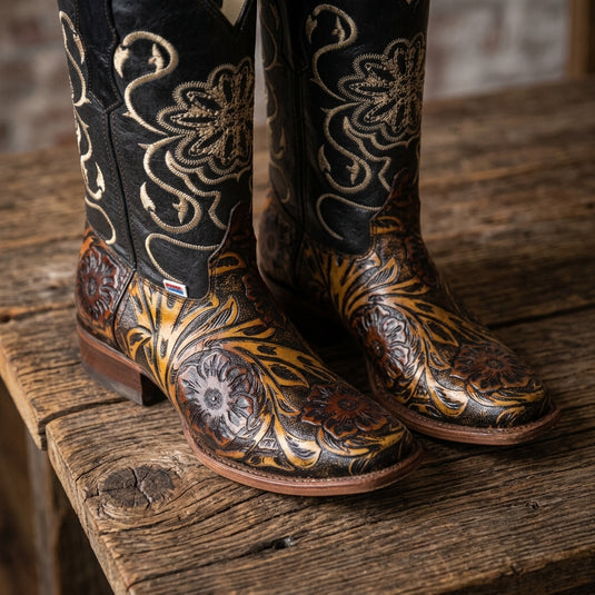 2204 - RockinLeather Women's Jungle Floral Leather Stamped Western Boot
