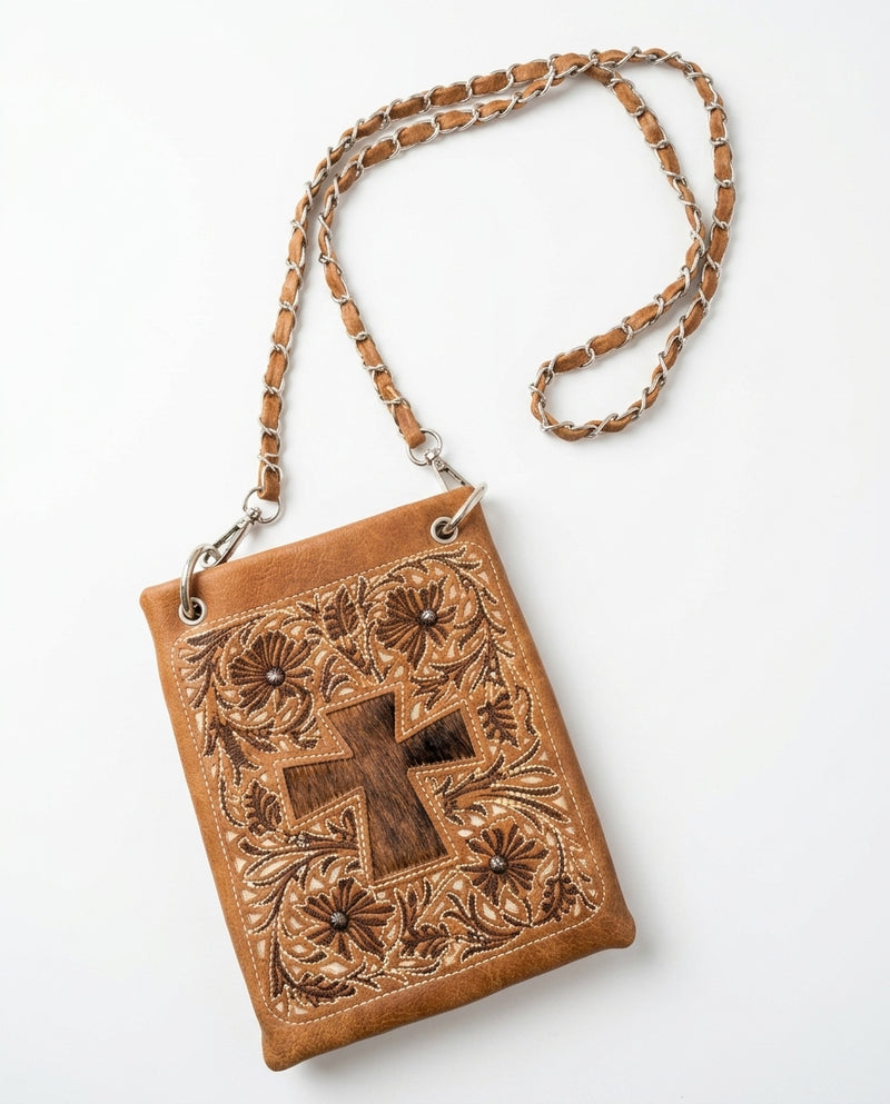 Load image into Gallery viewer, Rainbow Purse 9 - Brown with Cross
