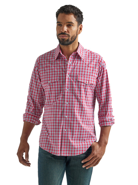 112324688 - Men's Wrangler® Wrinkle Resist Long Sleeve Shirt - Red