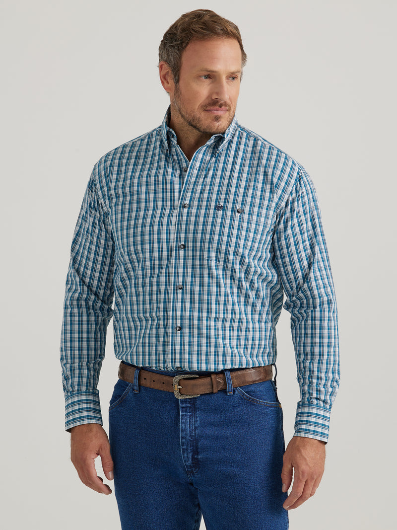 Load image into Gallery viewer, 112330375 - Wrangler® Classic Long Sleeve Shirt - Relaxed Fit - Navy/ Turquoise
