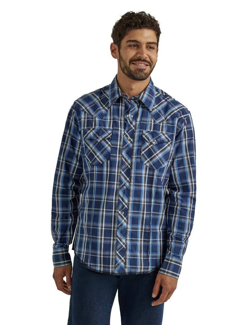 Load image into Gallery viewer, 112337990 - Wrangler Men&#39;s Long Sleeve Fashion Western Snap Plaid Shirt In Berry Blue
