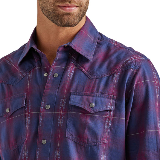 112338150 - Wrangler Retro® Premium Long Sleeve Snap Shirt - Modern Fit - Navy/Midnight Blue