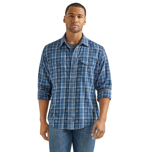 112338153 - Wrangler Retro® Premium Long Sleeve Button Shirt - Modern Fit - Blue