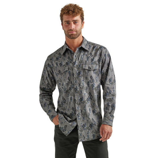 112338177 - Wrangler® Coconut Cowboy Long Sleeve Shirts - Classic Fit - White/Black