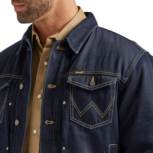 112338627 - Wrangler® Western Vintage Sherpa Lined Denim Trucker Jacket In Hunter